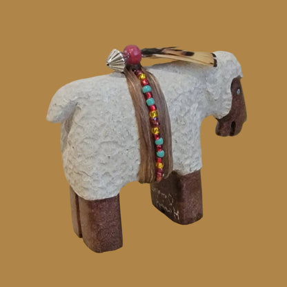 Navajo Two Toned Painted Sheep w/ Seed Bead Wrap Zuni Fetish
