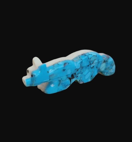 Double Sided Mosaic Turquoise w/ Serpentine Zuni Fetish Wolf
