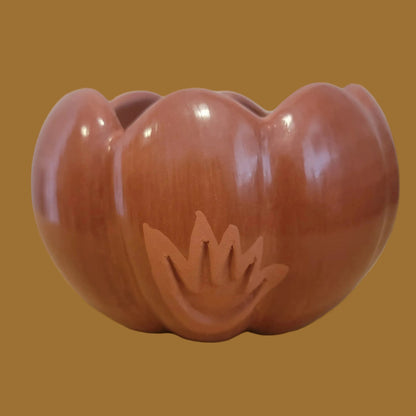 Santa Clara Pueblo Redware Carved Melon Bowl Pueblo Pottery