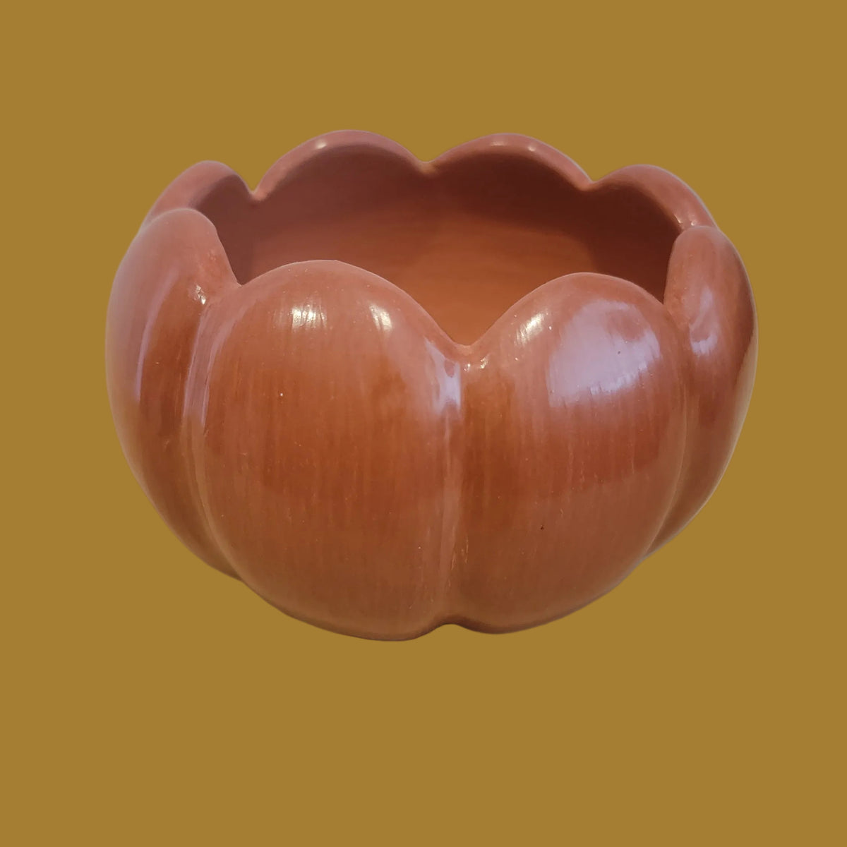 Santa Clara Pueblo Redware Carved Melon Bowl Pueblo Pottery