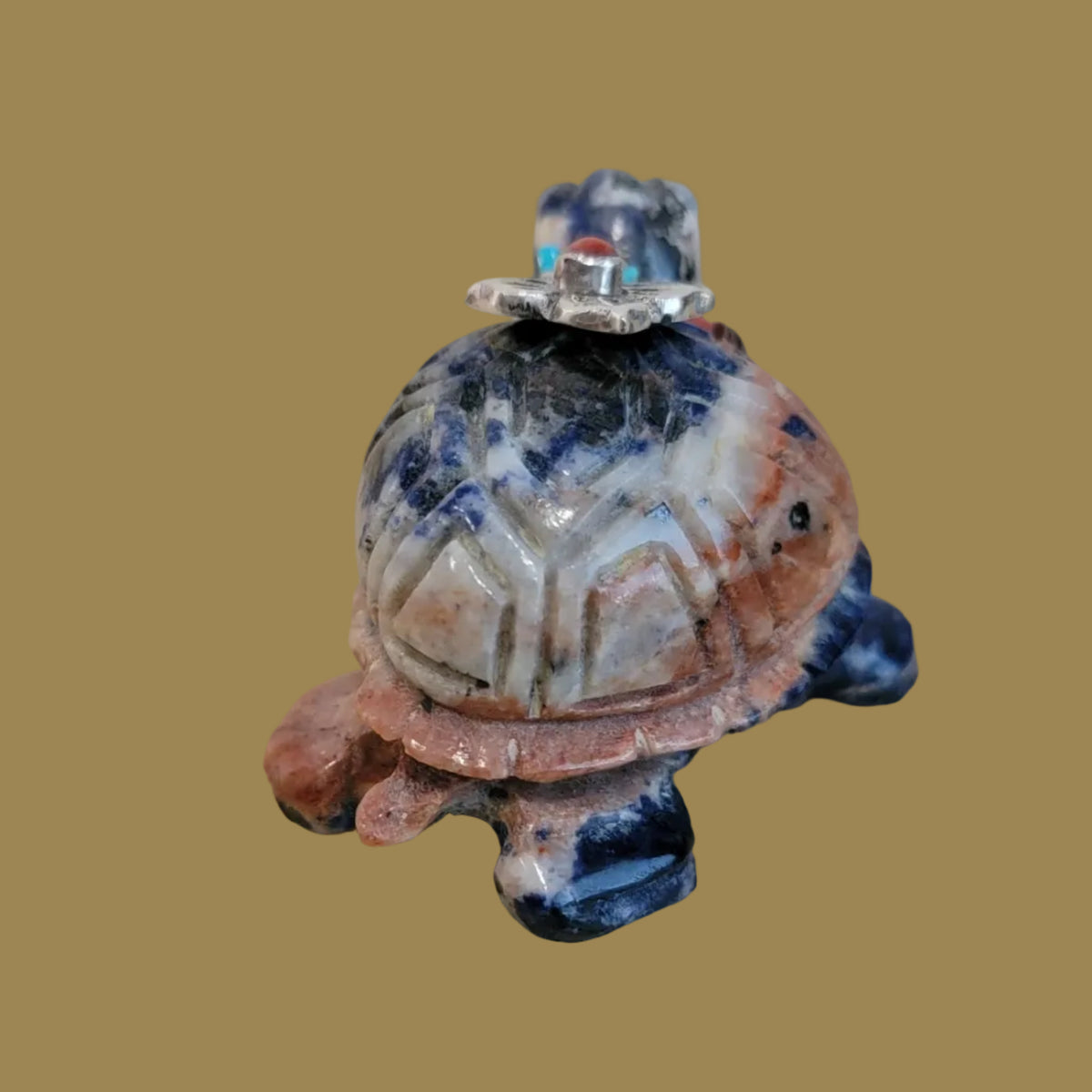 Sunset Sodalite Turtle w/Fancy Silver Bling Zuni Fetish