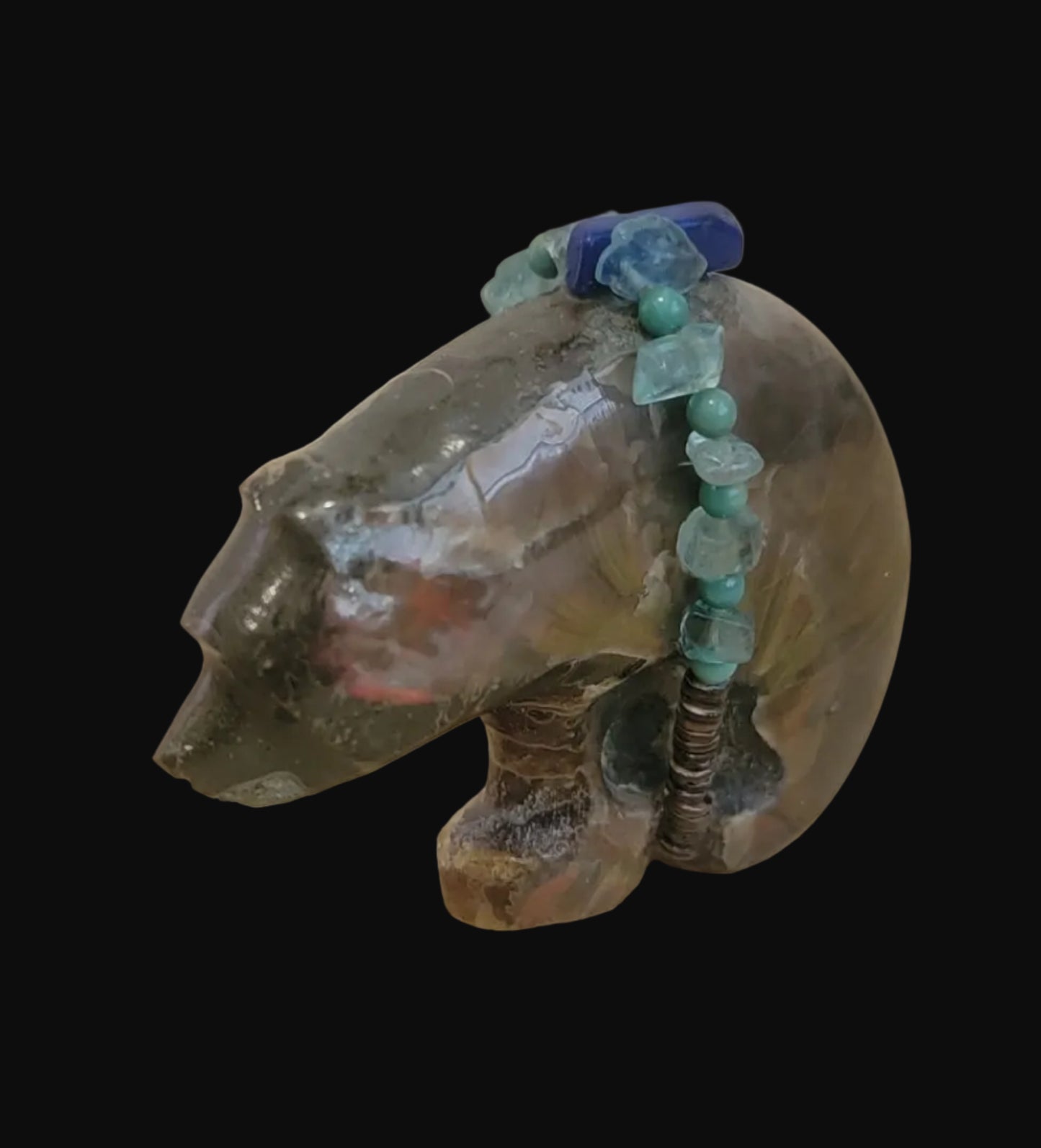 Brilliant Opalized Ammonite Bear w/Beautiful Bundle Zuni Fetish