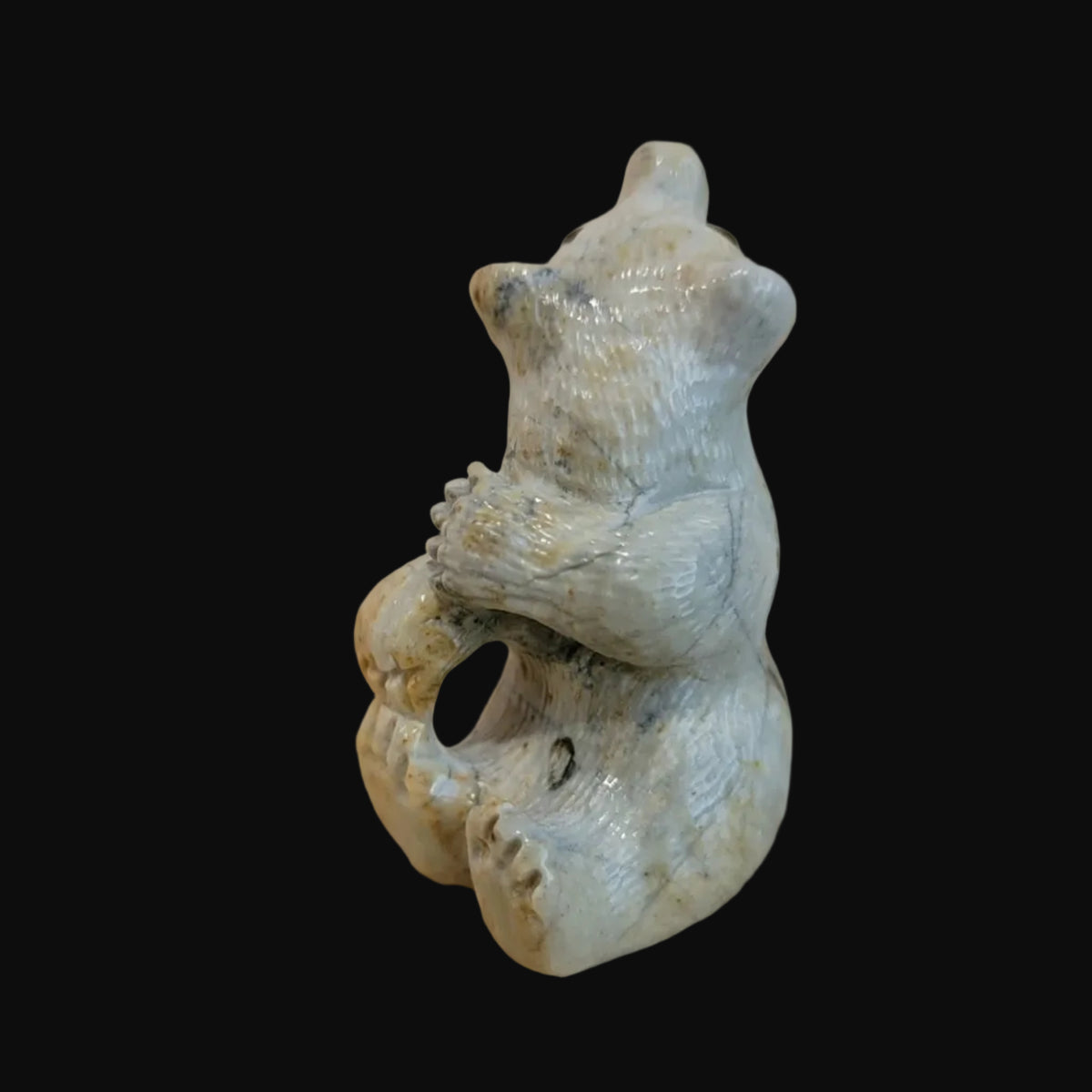 Adorable Picasso Marble Sitting Bear Cub Looking Backwards Zuni Fetish