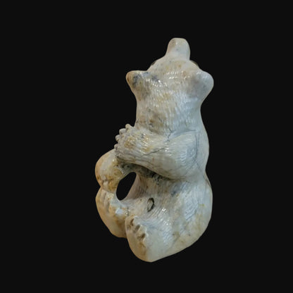 Adorable Picasso Marble Sitting Bear Cub Looking Backwards Zuni Fetish