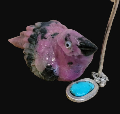 Beautiful Rhodonite Bird w/ Sterling and Turquoise Pond /Sterling w/ Coral Flower and Opal Honeycomb w/Bee Zuni Fetish