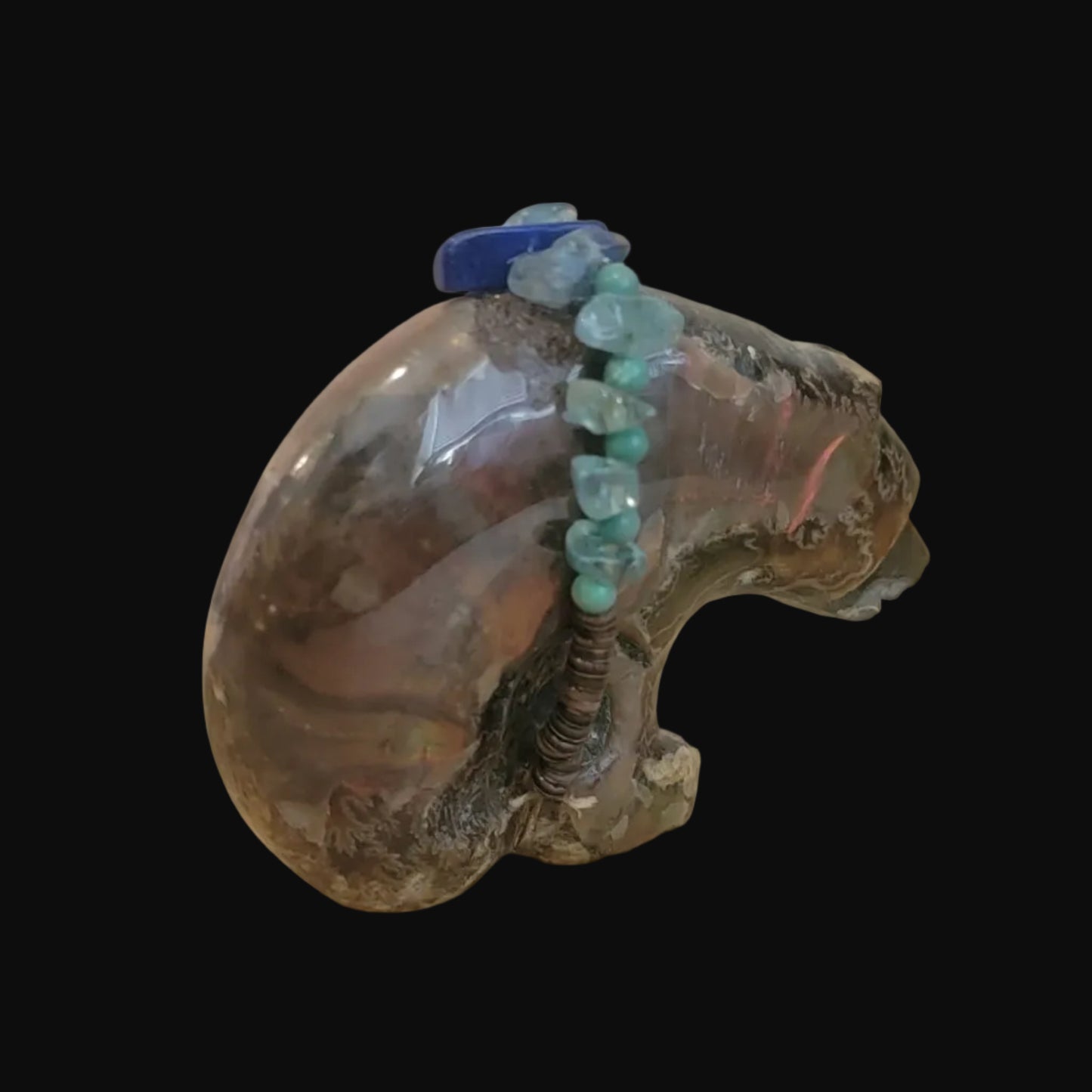 Brilliant Opalized Ammonite Bear w/Beautiful Bundle Zuni Fetish
