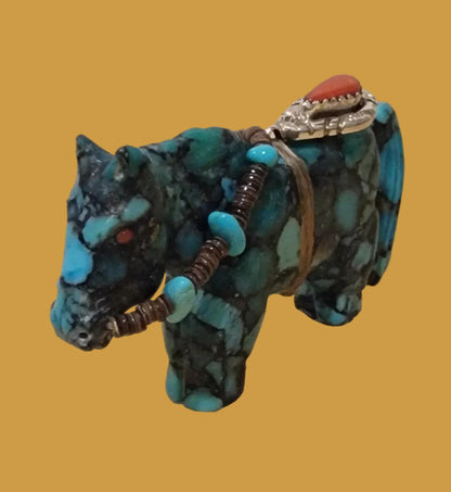 Turquoise Composite Horse with Fancy Bridle and Bling Zuni Fetish