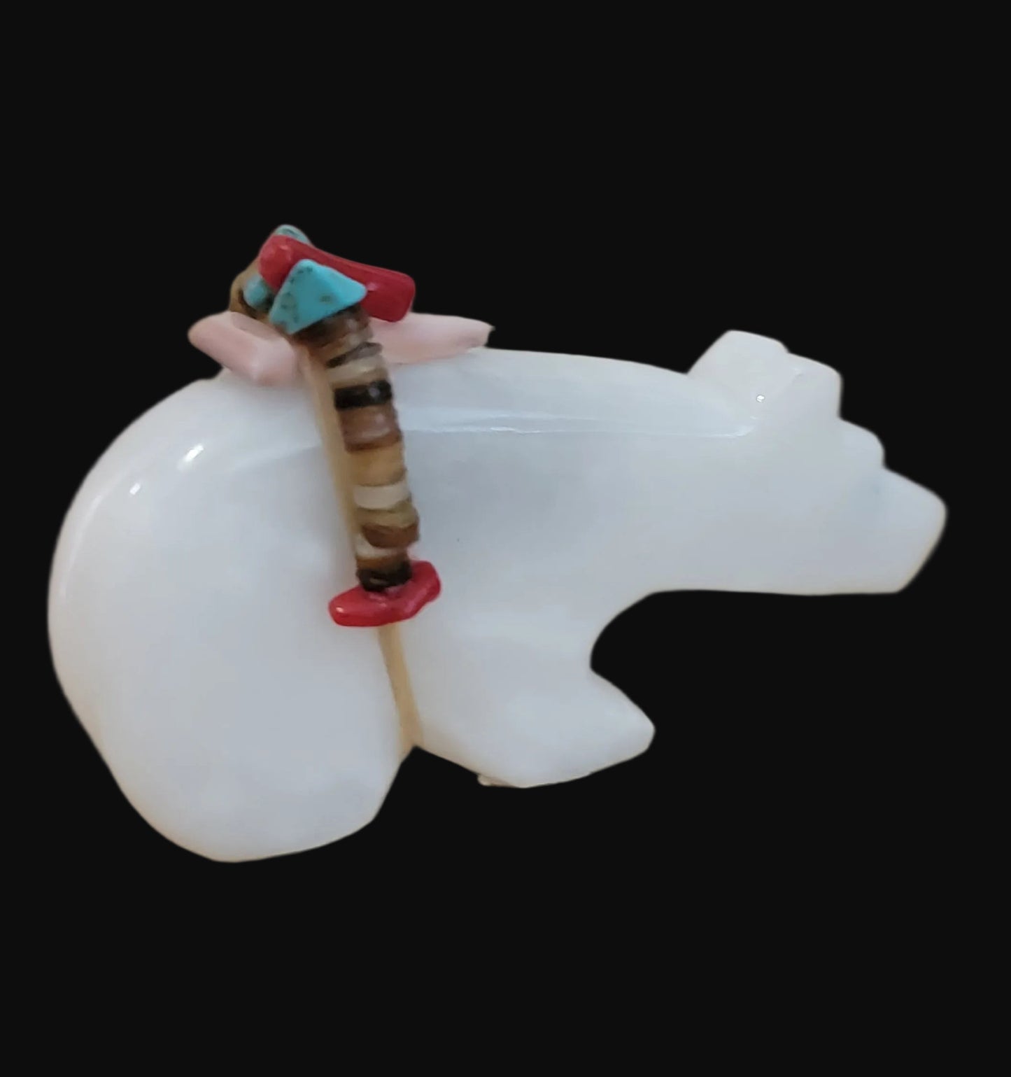 White Marble Bear w/ Heartline and Fancy Offering Zuni Fetish