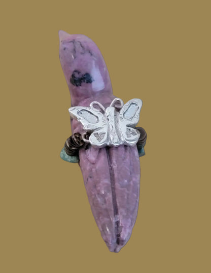 Beautiful Rhodonite Bird w/ Sterling Butterfly Zuni Fetish