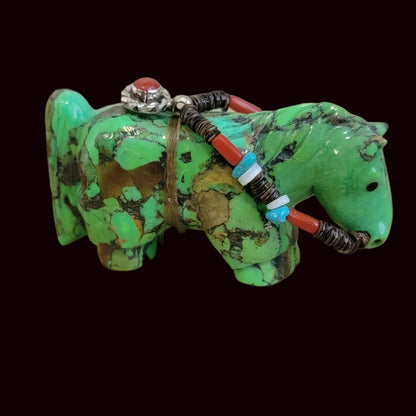 Gaspeite Healing Horse w/ Fancy Bridle Zuni Fetish
