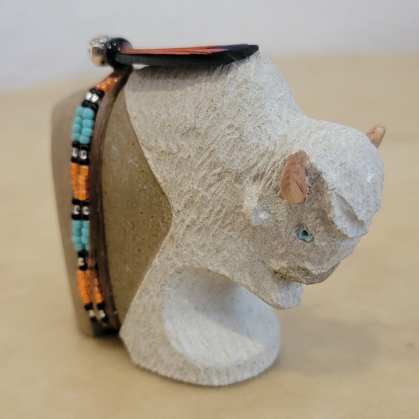 Navajo Alabaster Bison/Buffalo w/ Unique Bundle Zuni Fetish