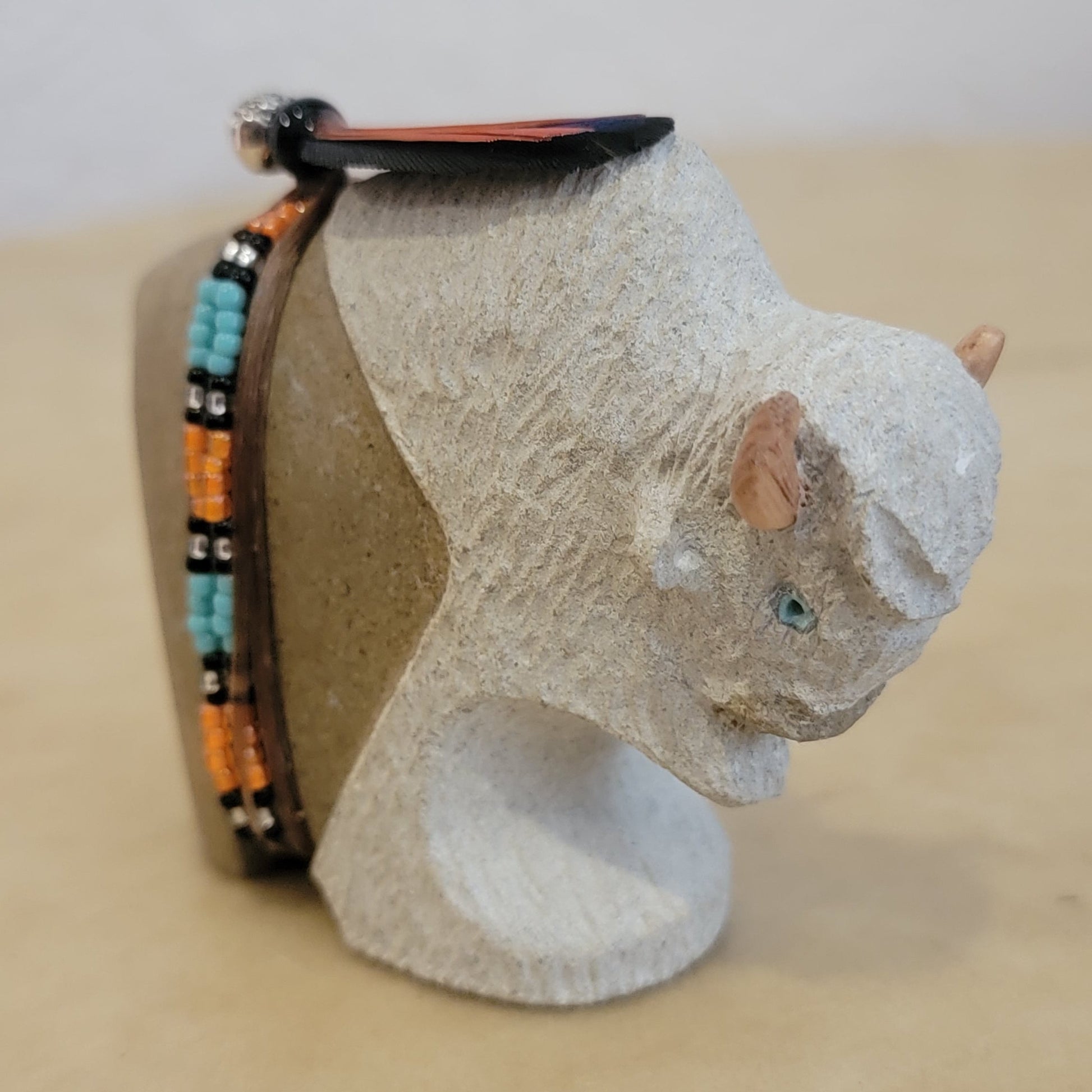 Navajo Alabaster Bison/Buffalo w/ Unique Bundle Zuni Fetish