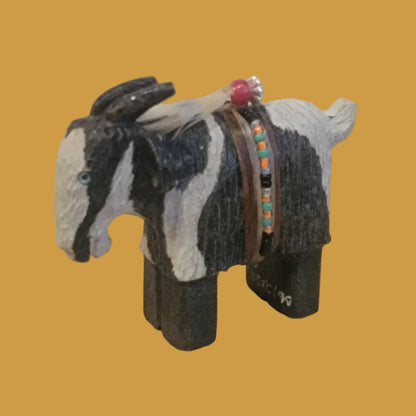 Painted Alabaster Navajo Billy Goat w/ Seed bead Wrap