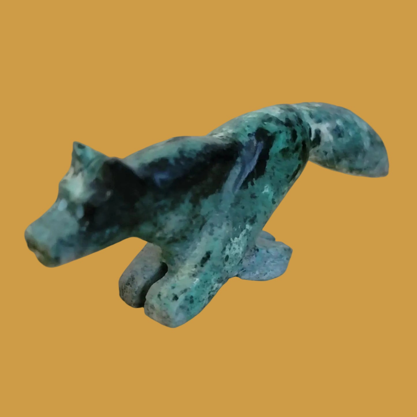 African Turquoise Wolf on the Run w/ Tail a Flyin' Zuni Fetish