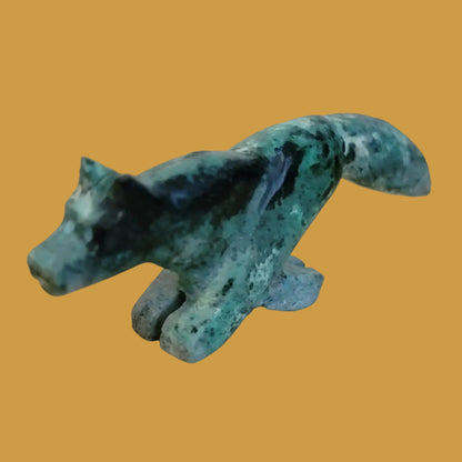 African Turquoise Wolf on the Run w/ Tail a Flyin' Zuni Fetish