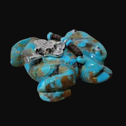 Beautiful Turquoise Frog w/ Sterling Silver Rainclouds and Lightning Offering Zuni Fetish
