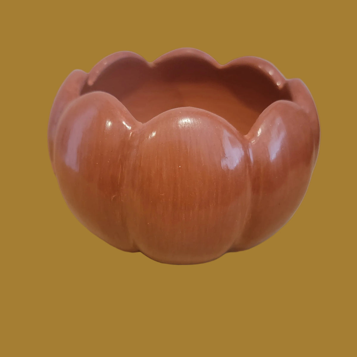 Santa Clara Pueblo Redware Carved Melon Bowl Pueblo Pottery