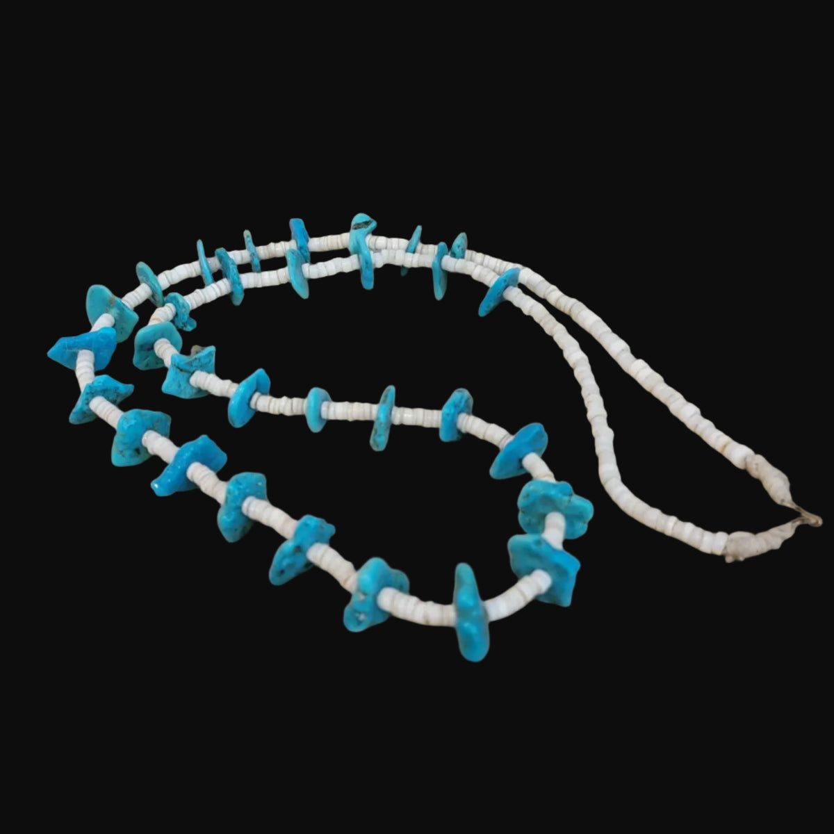 Single Strand Shell Heishe and Turquoise Nuggets Santo Domingo Necklace