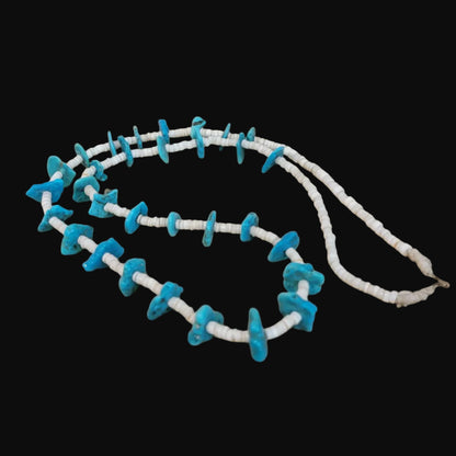 Single Strand Shell Heishe and Turquoise Nuggets Santo Domingo Necklace