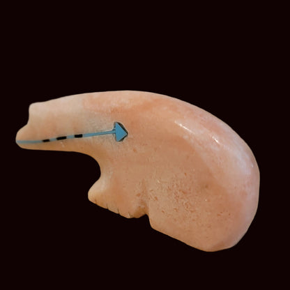 Orange Alabaster Long Necked Bear w/Multi Stone Inlaid Heartline Bear Zuni Fetish