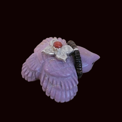 Phosphosiderite Messenger Bird w/ Sterling and Coral Flower Offering Zuni Fetish