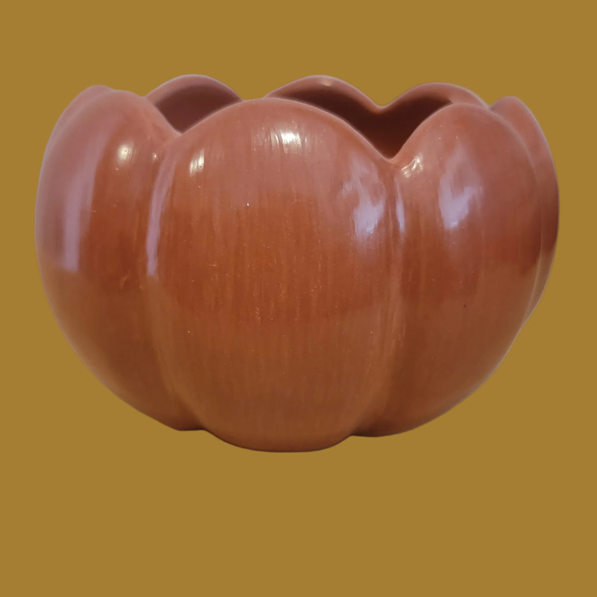 Santa Clara Pueblo Redware Carved Melon Bowl Pueblo Pottery
