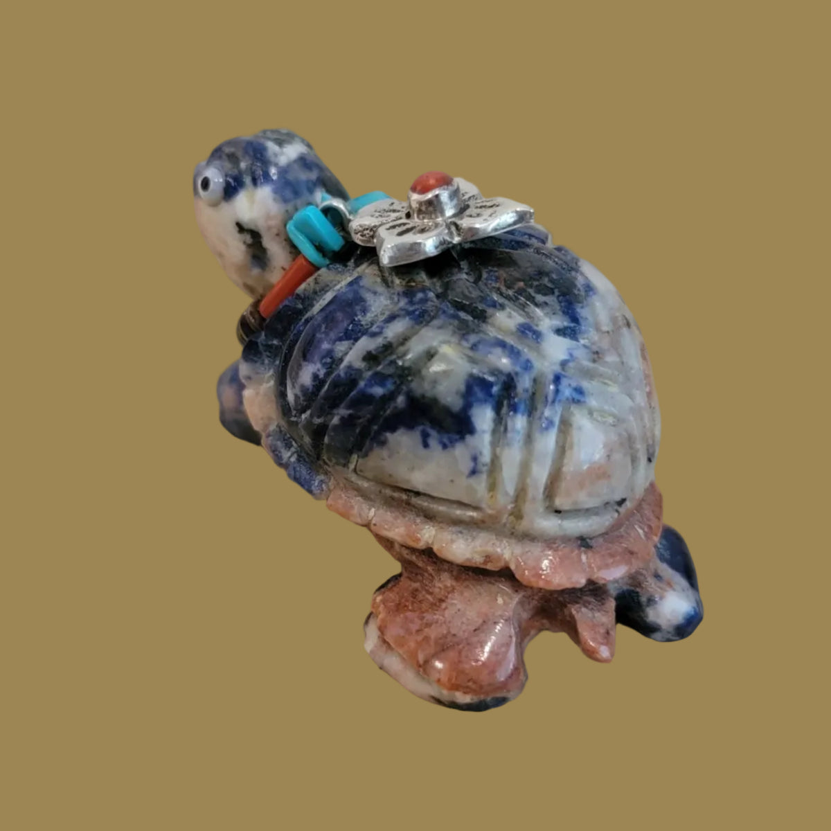 Sunset Sodalite Turtle w/Fancy Silver Bling Zuni Fetish