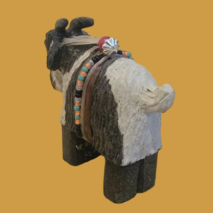 Painted Alabaster Navajo Billy Goat w/ Seed bead Wrap