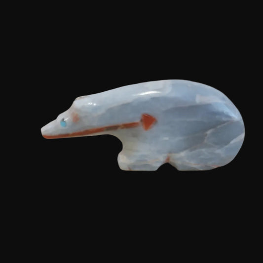 Caribbean Calcite Long Necked Bear Zuni Fetish