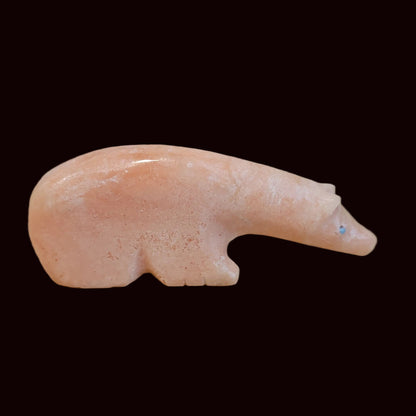 Orange Alabaster Long Necked Bear w/Multi Stone and Shell Bear Zuni Fetish