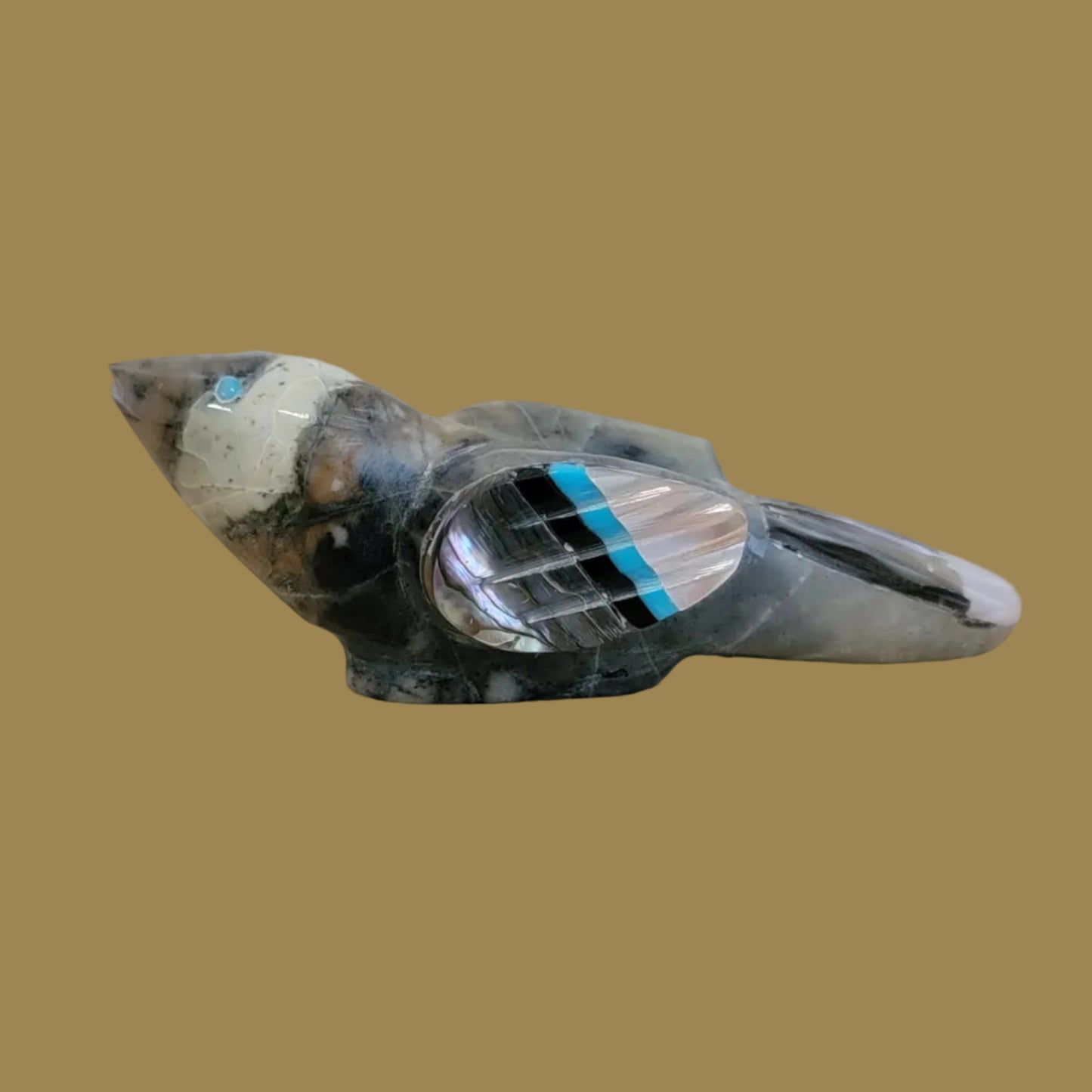 Picasso Marble Songbird w/ Inlay Zuni Fetish