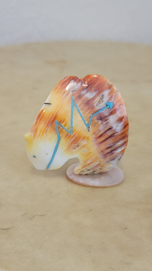 Spiny Oyster Shell Medicine Bear w/ Double Zuni Maidens Zuni Fetish
