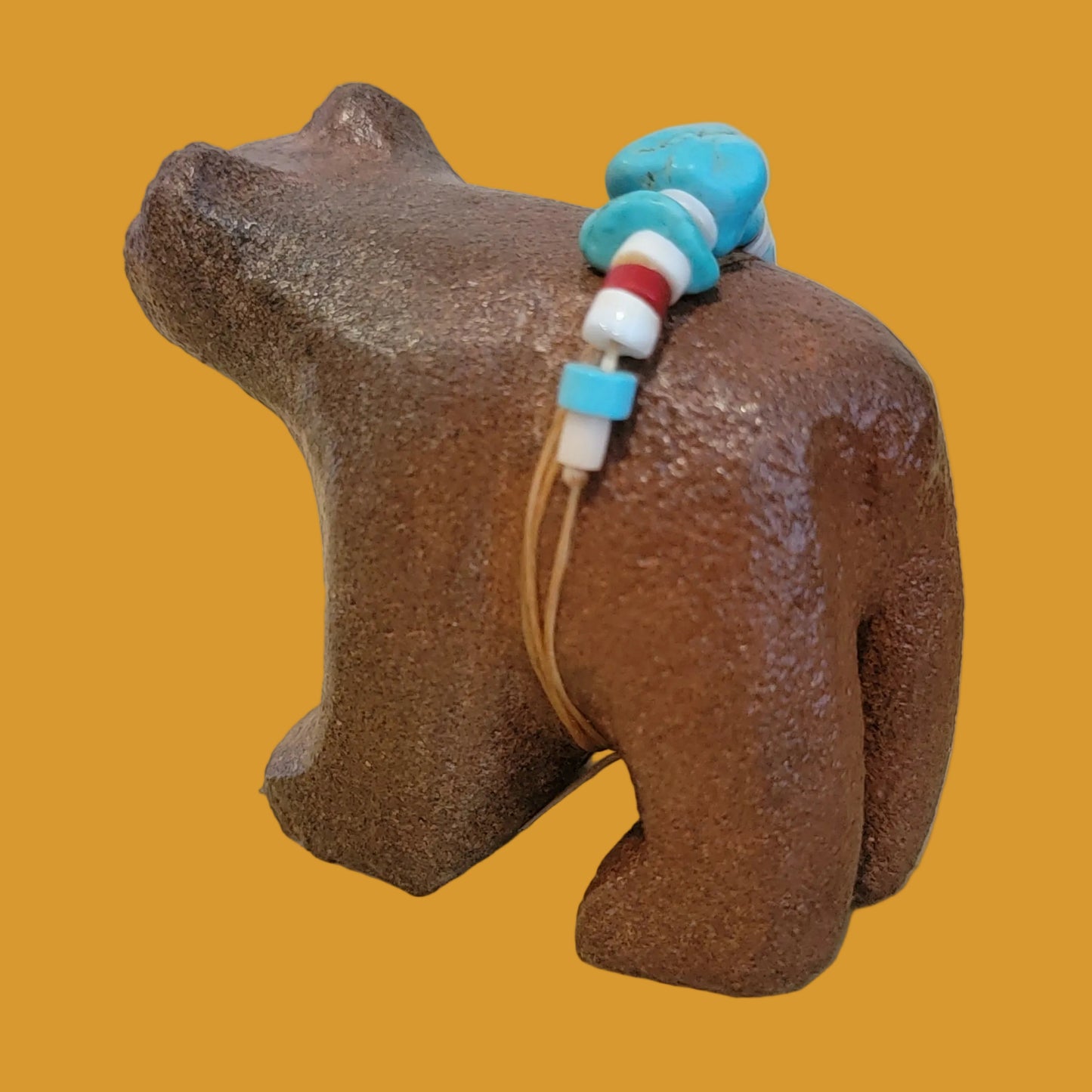 Painted Sandstone Bear Cub w/Colorful Offering Zuni Fetish