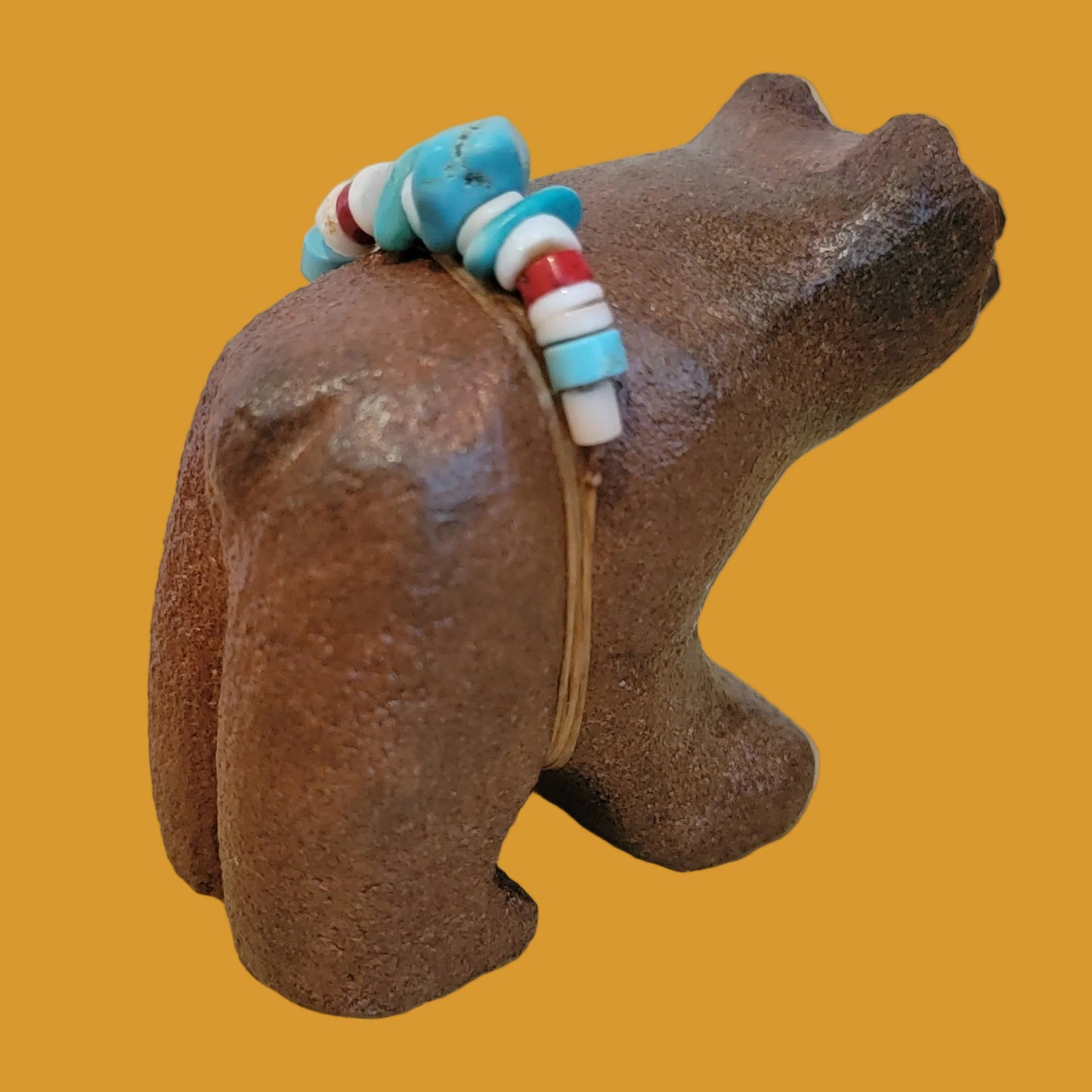 Painted Sandstone Bear Cub w/Colorful Offering Zuni Fetish