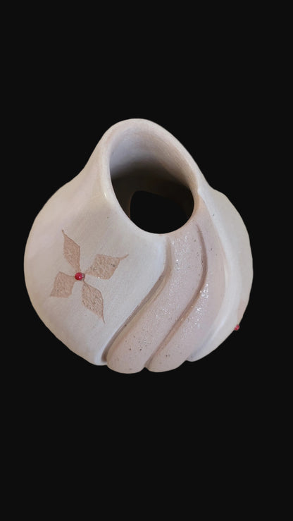 Jemez Pueblo Buffware w/ Micaeous Clay Melon Pueblo Pottery Vase