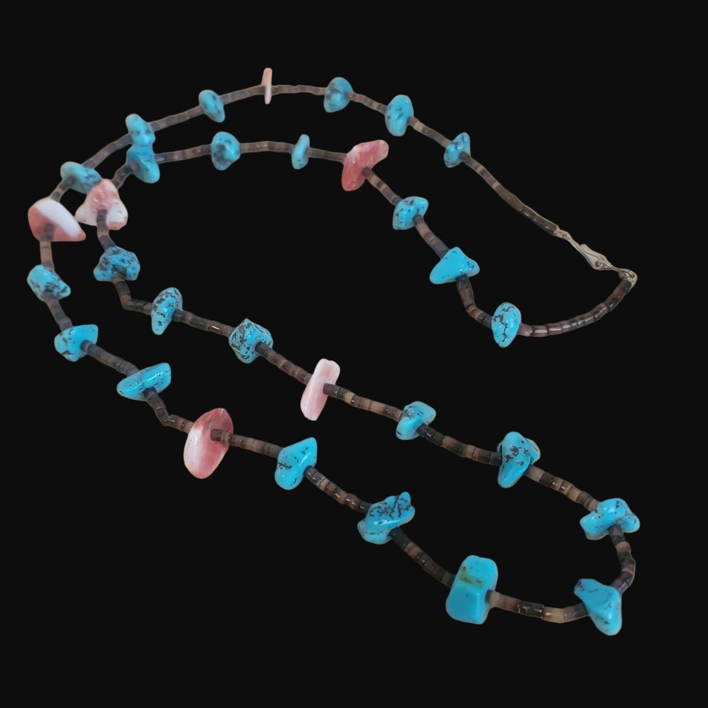 Old Pawn Heishe w/ Turquoise and Spiny Oyster Shell Single Strand Indian Jewelry Necklace