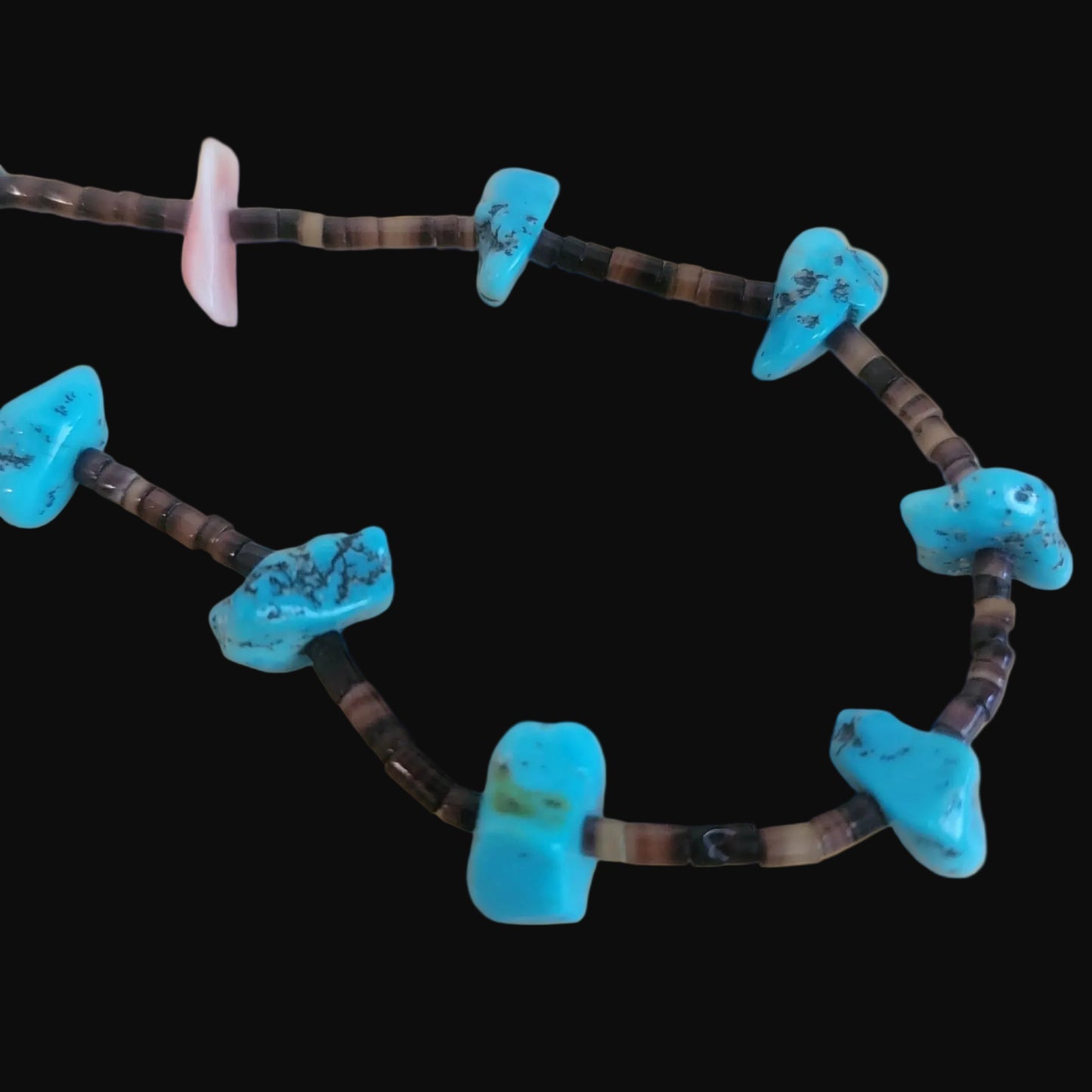 Old Pawn Heishe w/ Turquoise and Spiny Oyster Shell Single Strand Indian Jewelry Necklace