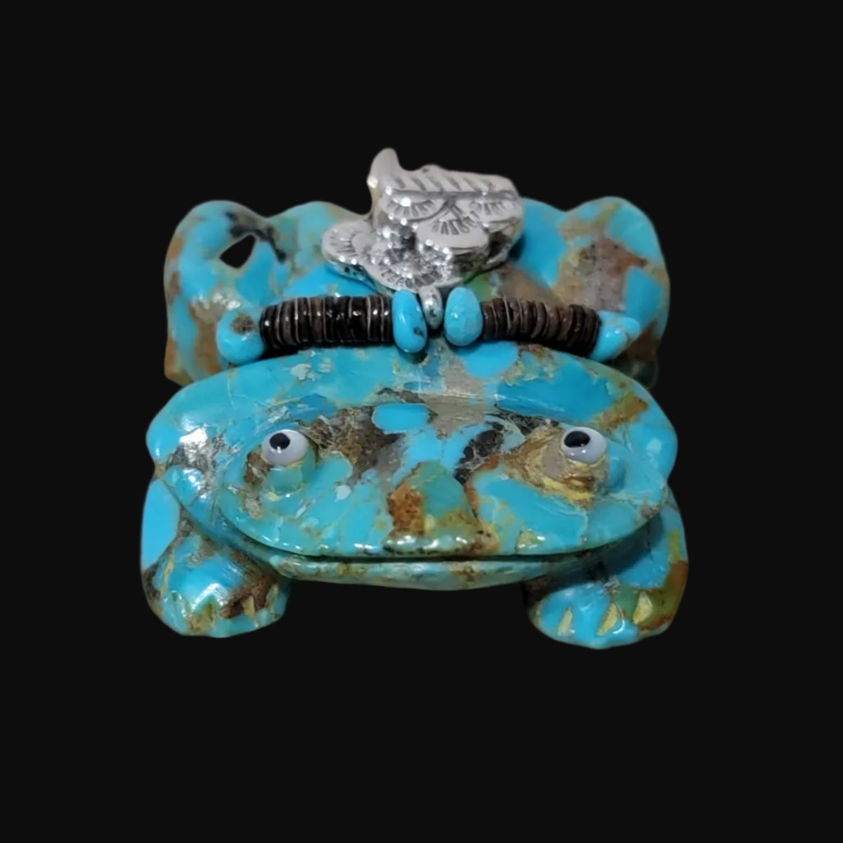 Beautiful Turquoise Frog w/ Sterling Silver Rainclouds and Lightning Offering Zuni Fetish