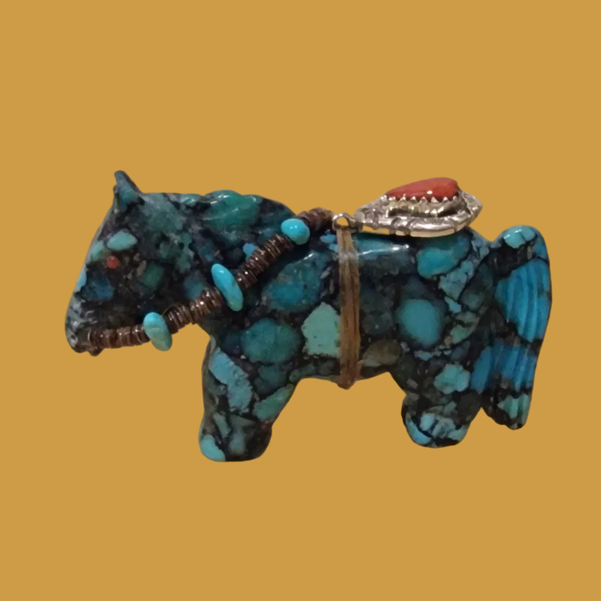 Turquoise Composite Horse with Fancy Bridle and Bling Zuni Fetish