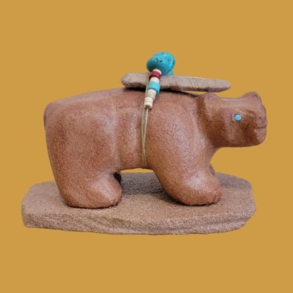 Sandstone Bear w/Large Arrowhead Bundle Zuni Fetish
