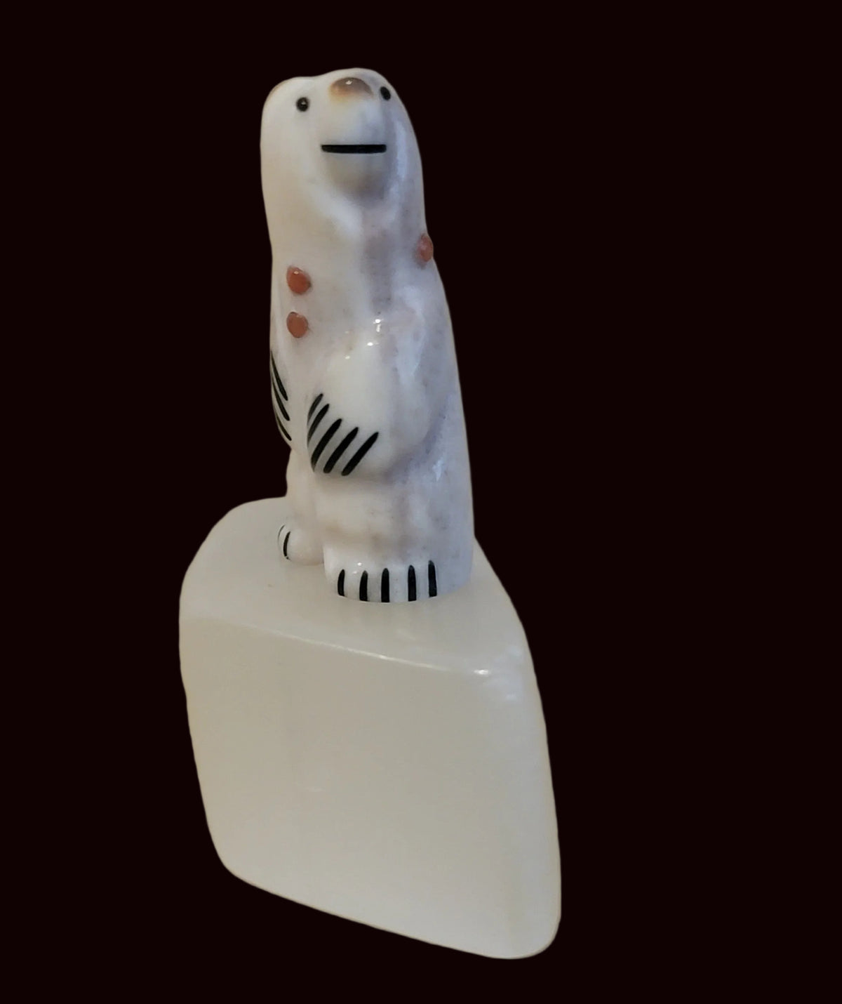Miniature Antler Bear on Cystalized Opal Base Zuni Fetish