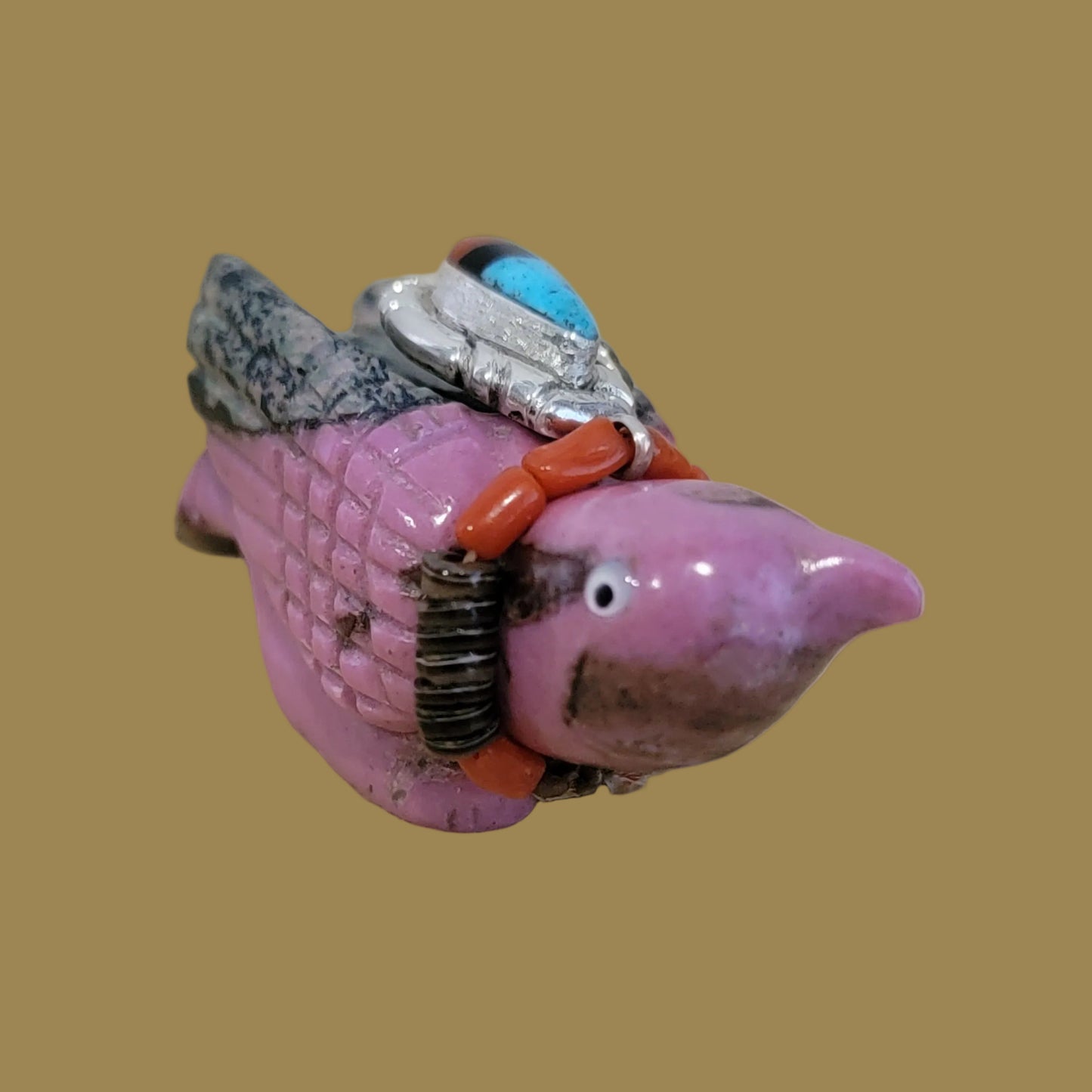Rhodonite Messenger Bird w/ Sterling Silver peandant Zuni Fetish