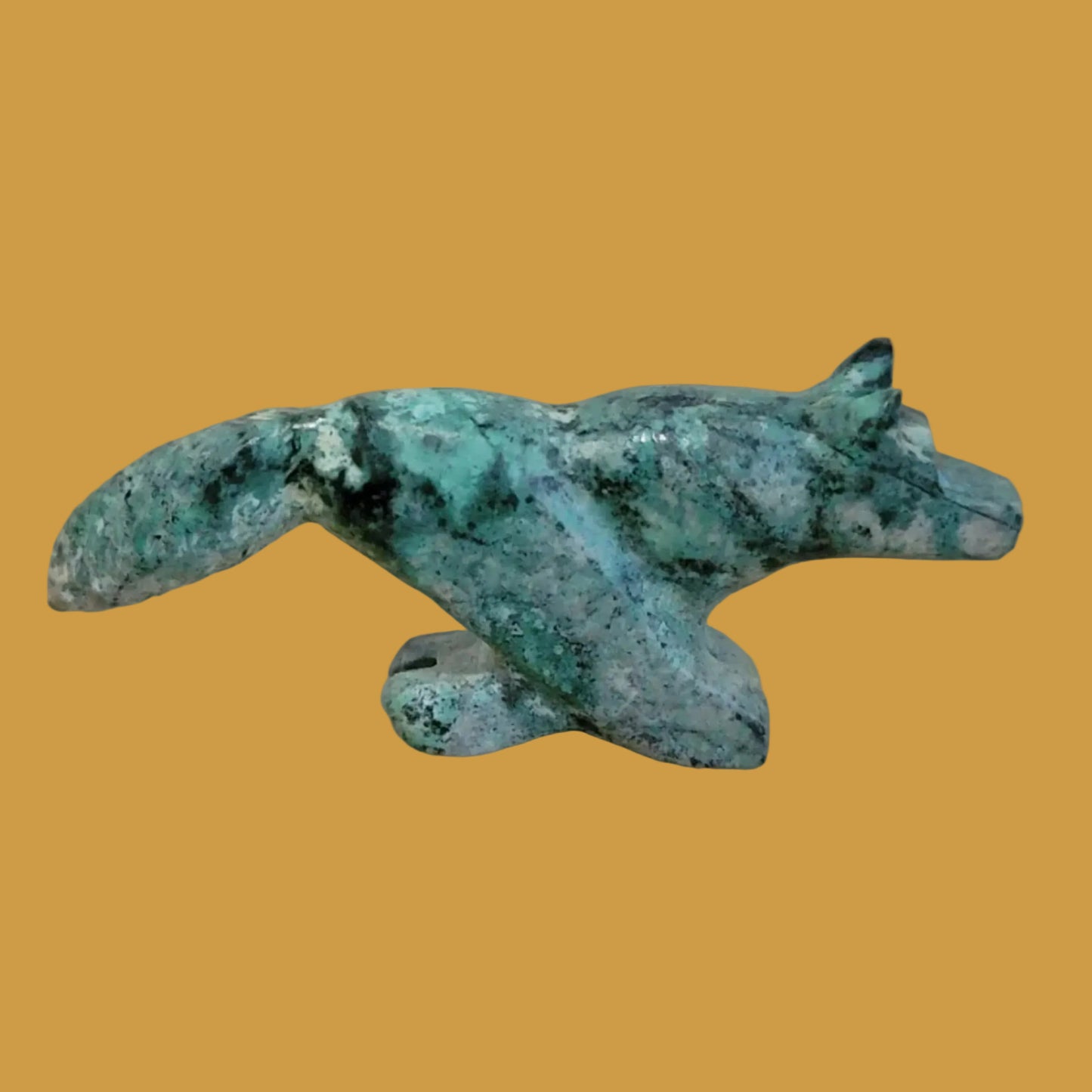 African Turquoise Wolf on the Run w/ Tail a Flyin' Zuni Fetish