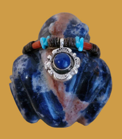 Sunset Sodalite Frog w/ Lapis and Sterling Necklace Bling Zuni Fetish