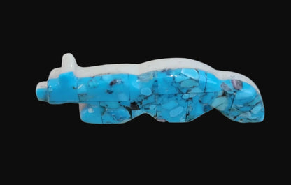 Double Sided Mosaic Turquoise w/ Serpentine Zuni Fetish Wolf