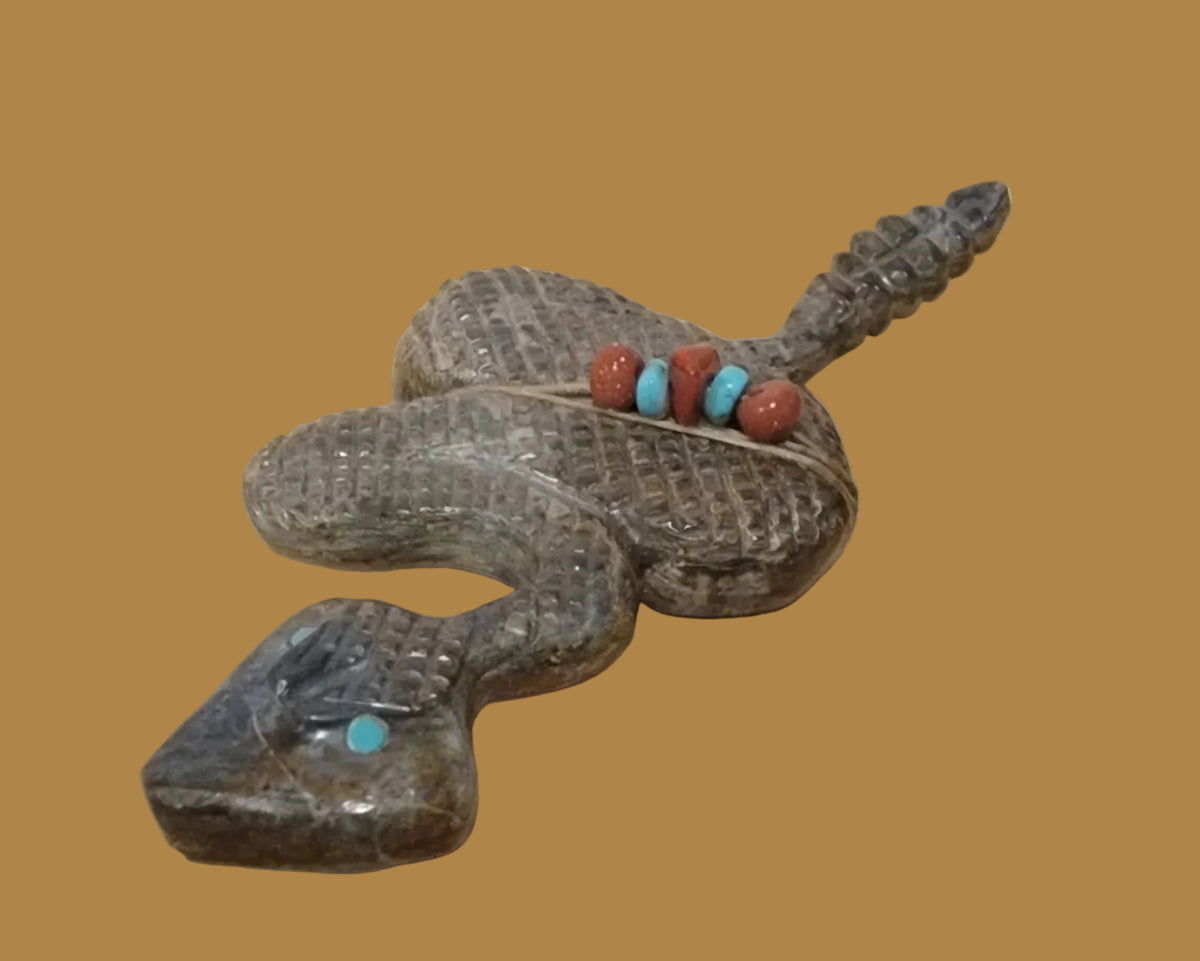 Slithering Picasso  Marble Rattlesnake/Snake w/Pack Zuni Fetish