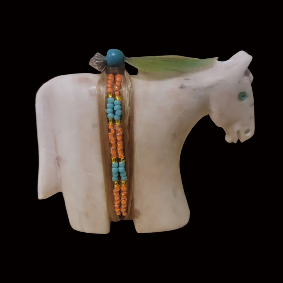 Navajo Alabaster Healing Horse W/ Seedbead Wrap Zuni Fetish