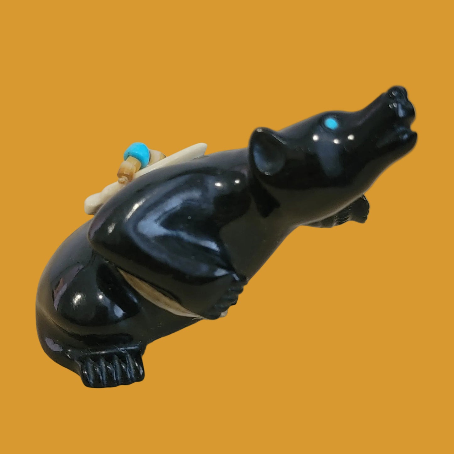 Animated Highly Polished Black Marble Bear Zuni Fetish