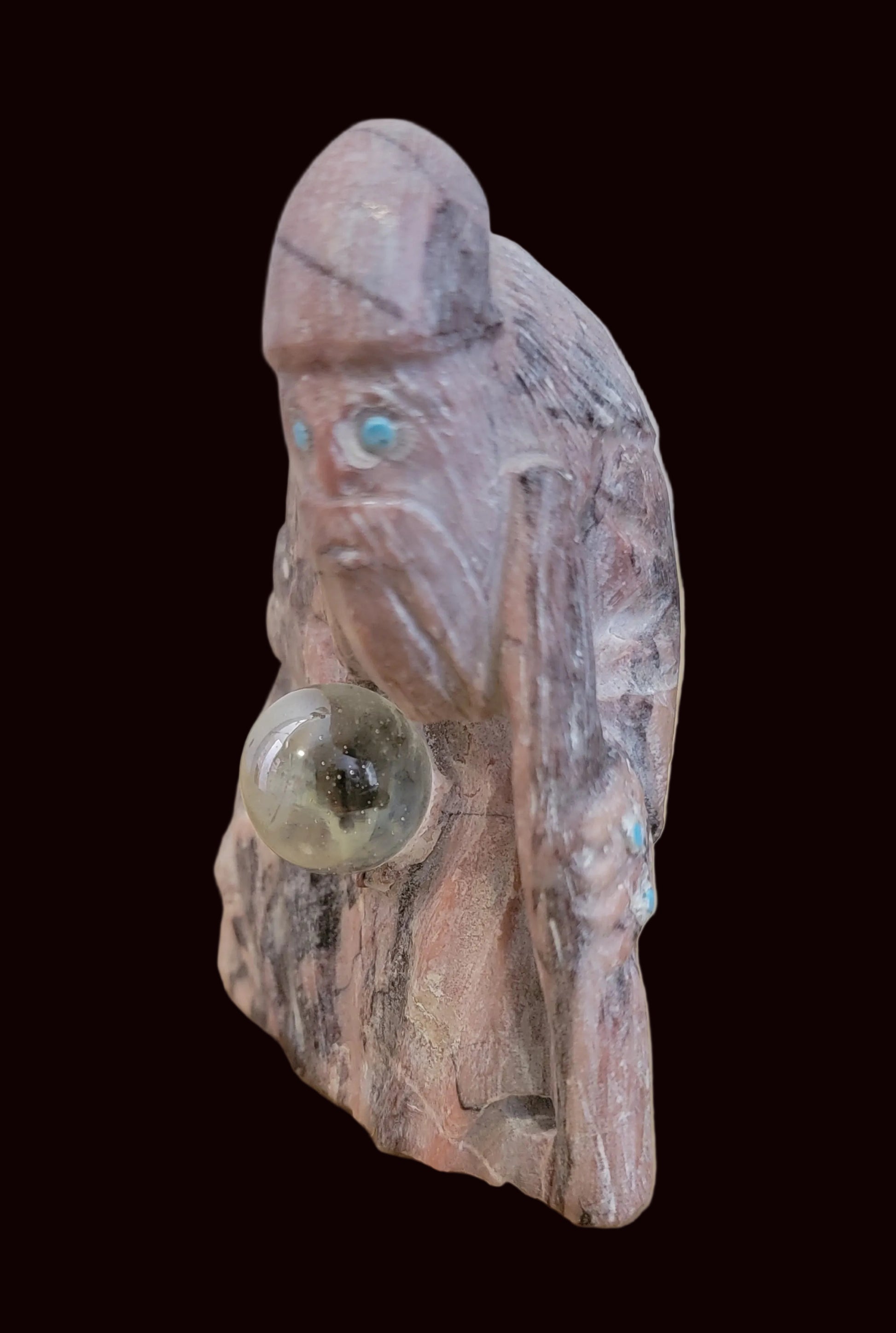Caribbean Calcite Wizard w/ Palintar Seeing Ball Zuni Fetish