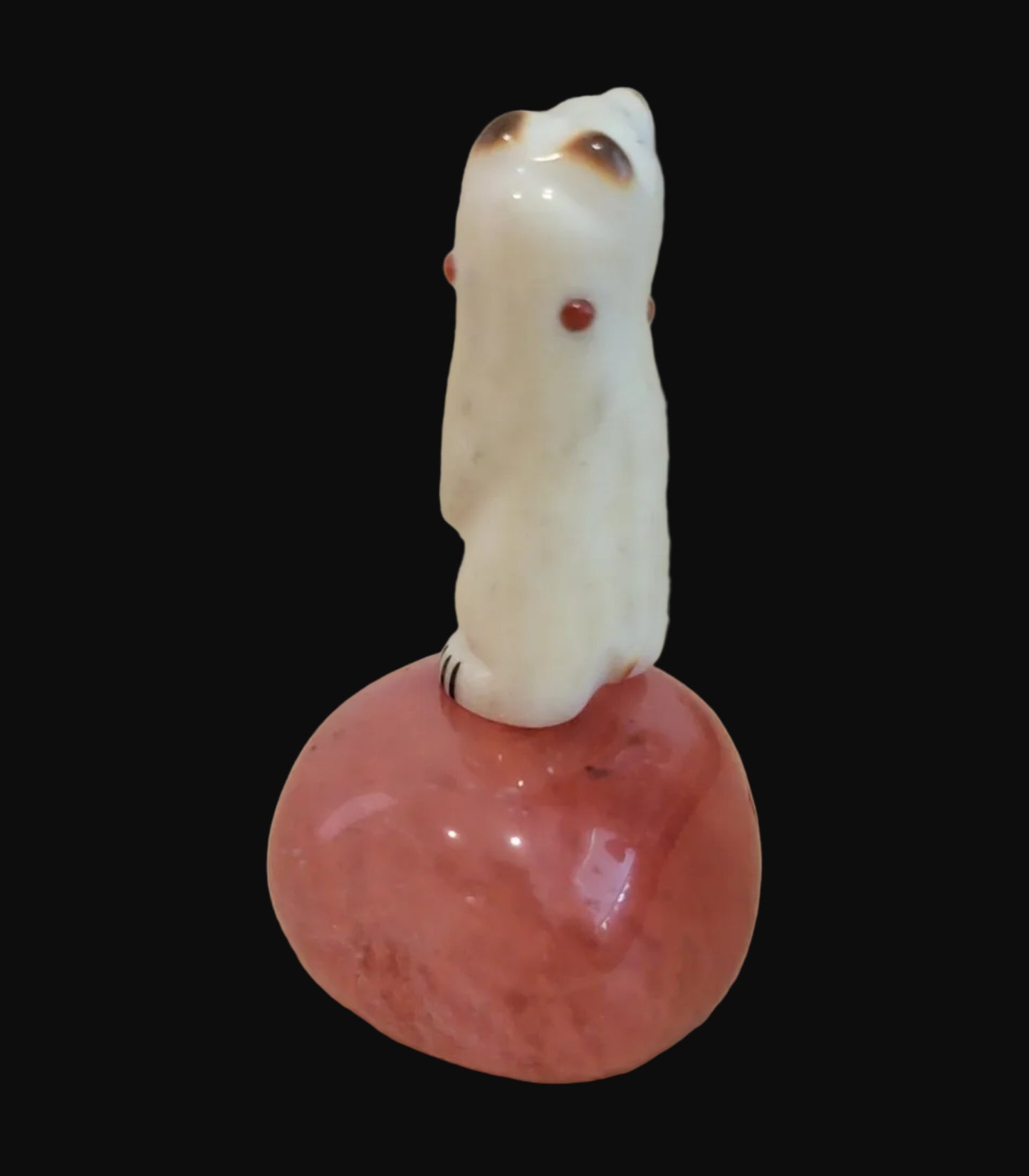 Miniature Adorned Antler Bear on Cherry Quartz Base Zuni Fetish